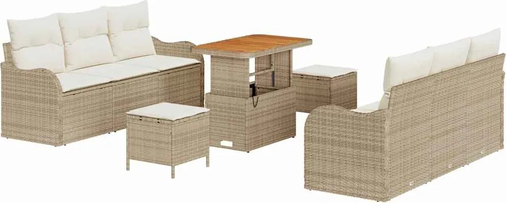 vidaXL Set de canapele pentru grădină cu pernă 9 pcs Bej și crem