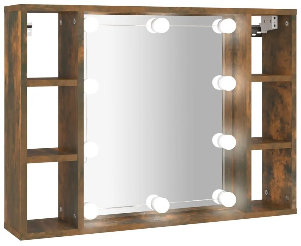 820445 vidaXL Dulap cu oglindă și LED, stejar fumuriu, 76x15x55 cm