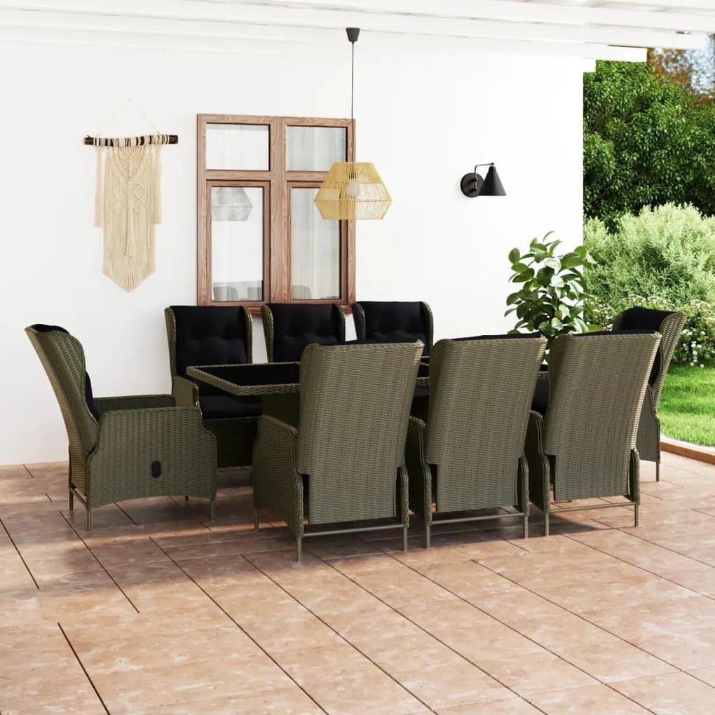 3060146 vidaXL Set mobilier de exterior cu perne, 9 piese, maro, poliratan