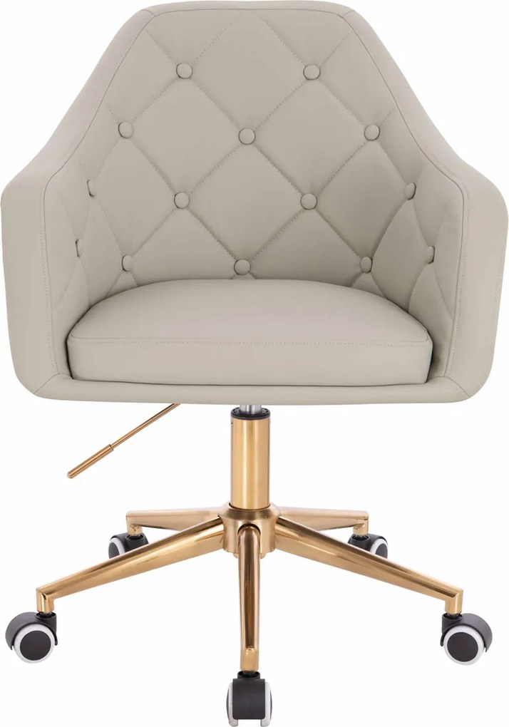 HR831K Scaun Ecru Piele Ecologica Premium Soft cu Bază Aurie