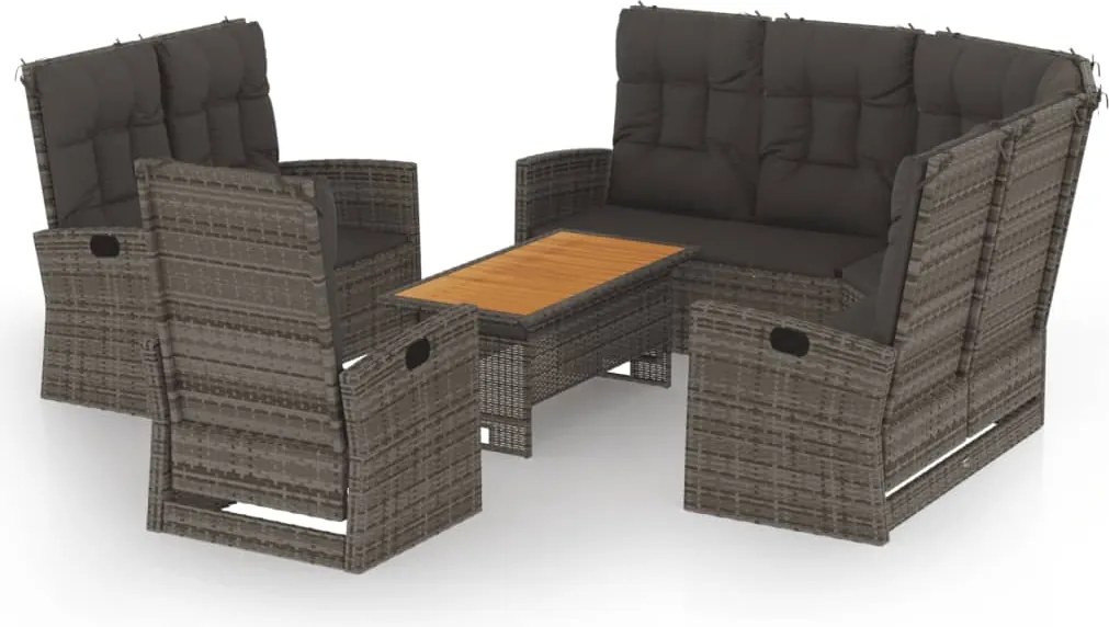 vidaXL Set mobilier de grădină cu perne, 4 piese, gri, poliratan