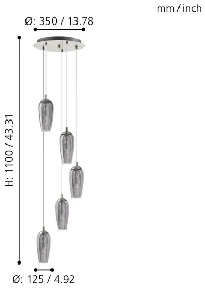 Eglo 96345 - Lustră LED suspendată pe cablu FARSALA 5xG9/2,5W/230V