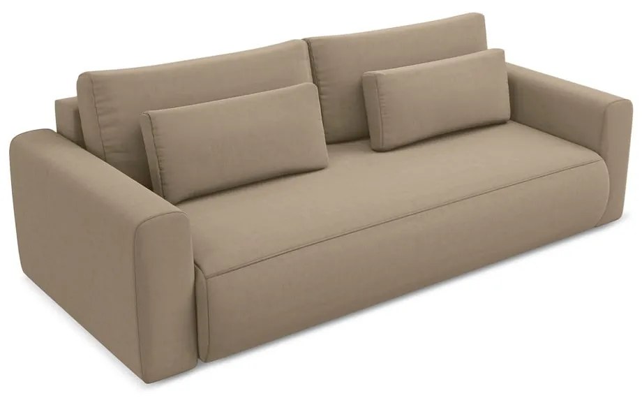 Canapea maro deschis extensibilă/cu spațiu de depozitare cu tapițerie din catifea 238 cm Kapua – Makamii