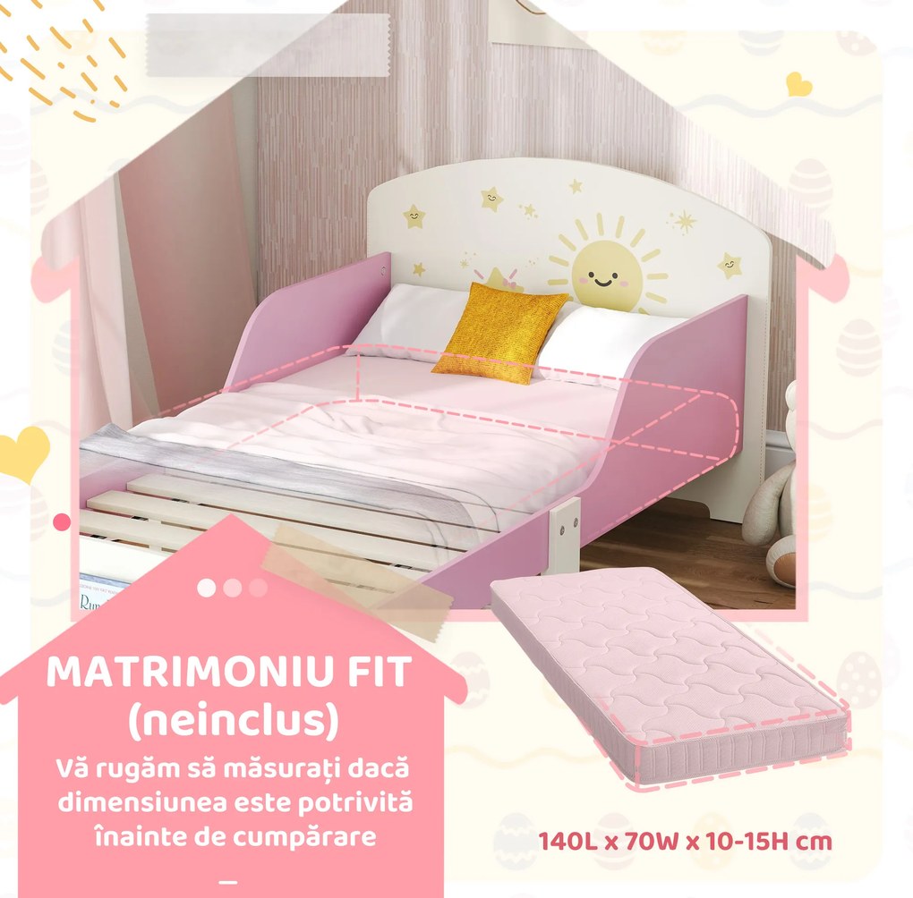 AIYAPLAY Pat copii mic, cadru cu design stele și spațiu de depozitare, roz | Aosom Romania