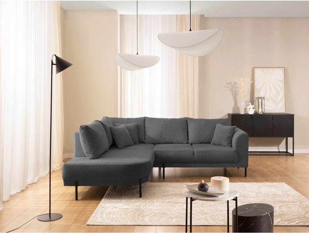 Colțar gri închis cu tapițerie din chenille (cu colț pe partea stângă/în formă de ”L”) Mauris – Ropez