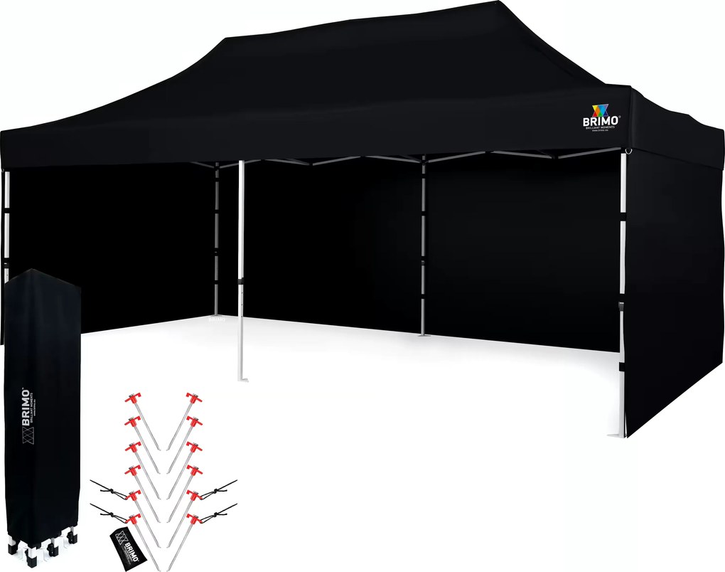 Cortină de petrecere 3x6m cu structură tip foarfecă (3 pereți) - Construcție din oțel și pânză 330g/m² - cu 3 pereți - Negru