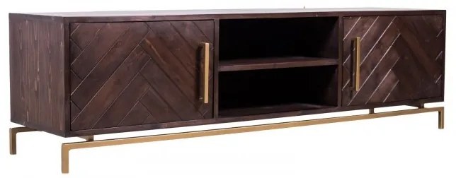 Comoda TV maro, din lemn masiv, cu aspect vintage, Versailles
