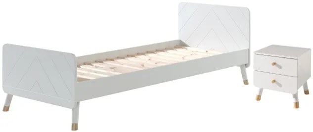 Set Pat Single și Noptieră pentru Copii, 90x200 cm, Alb Satinat (Pin Masiv și MDF) – Billy – Vipack