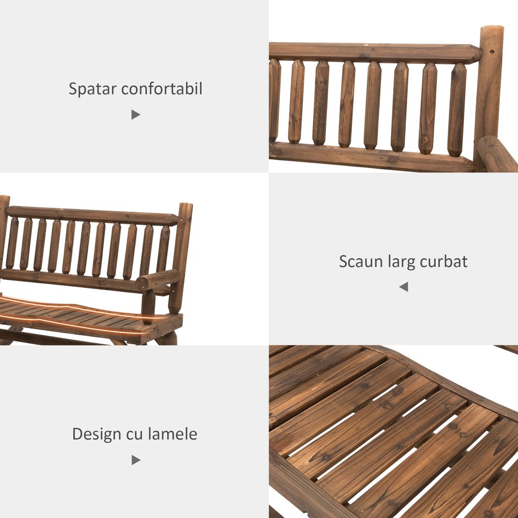 Outsunny Banca tip Leagan cu 2 locuri din Lemn de Brad, Design Rustic, pentru Exterior, 112x67x93cm, Greutate Maxima 250 kg