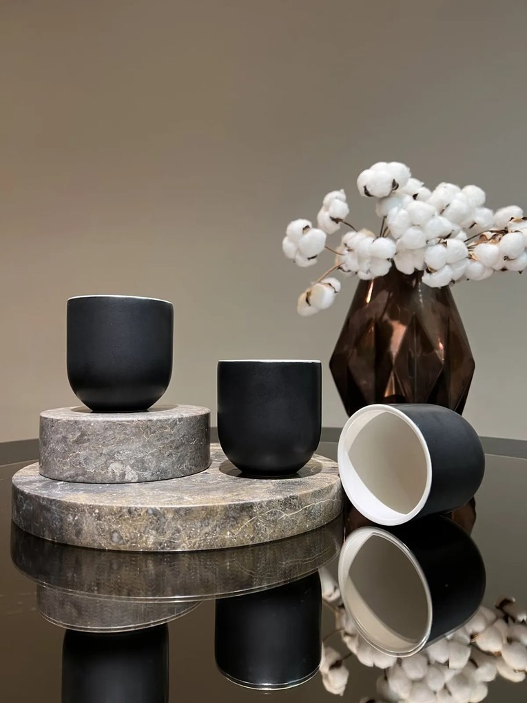 Pahar Black Beauty Novum (Negru Carbon Mat - Alb Mat interior) Gresie Ceramica Glazurata Manual