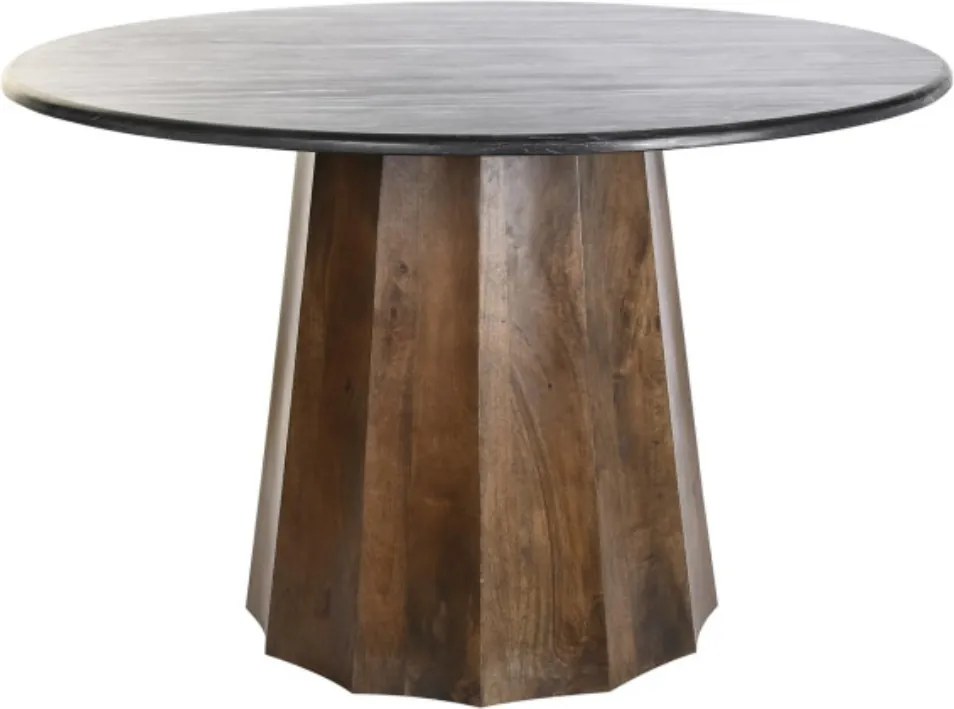 Masă dining rotundă din lemn de mango, negru, 4–5 locuri, cu blat din marmură și picior central, 76 x 120 cm, „Elwood”