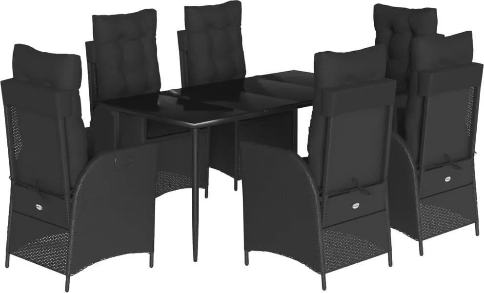 vidaXL Set mobilier de grădină cu perne, 7 piese, negru, poliratan