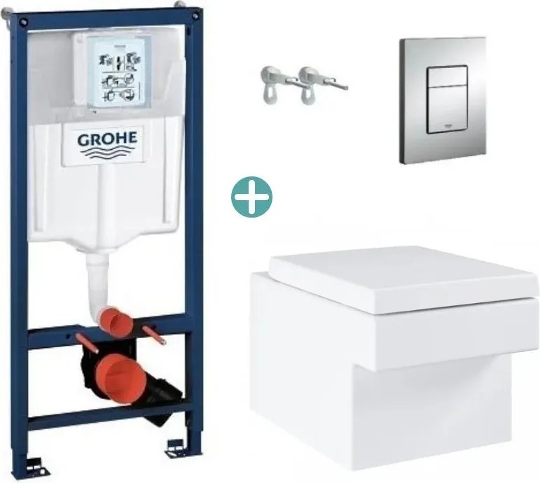 Set rezervor Grohe Rapid SL cu clapeta Skate Cosmopolitan si vas wc Grohe Cube Ceramic PureGuard Triple Vortex capac soft close