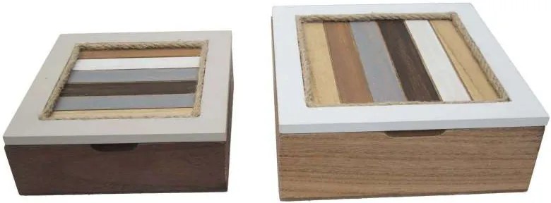 Set 2 cutii din lemn pentru accesorii Lignes, mdf, alb/ maro/ gri