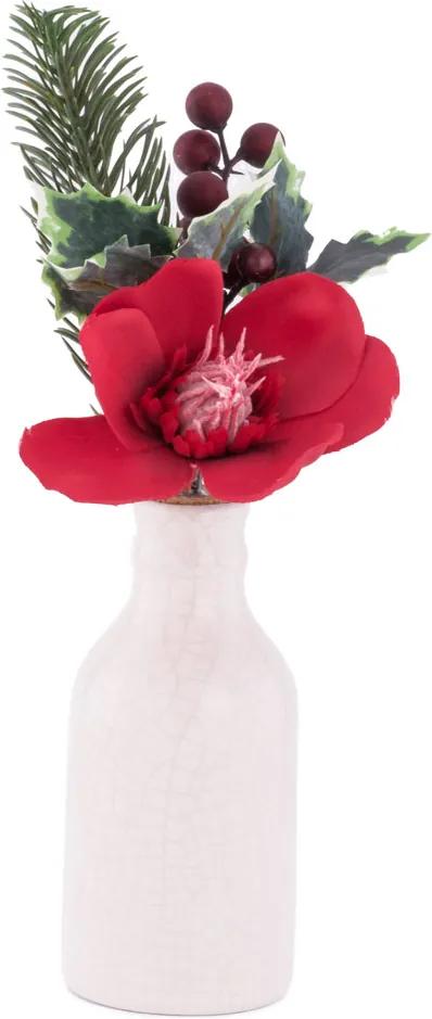 Vaza decorativa de Craciun, floare rosie