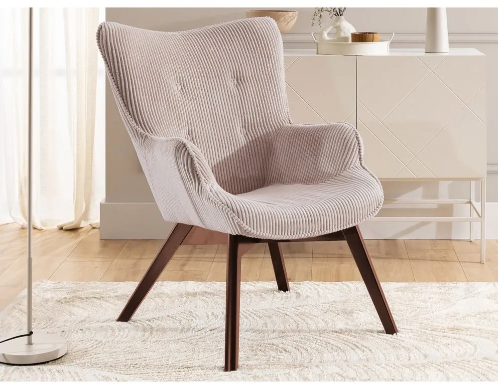 Fotoliu roz deschis cu tapițerie din catifea reiată Niko – Ropez