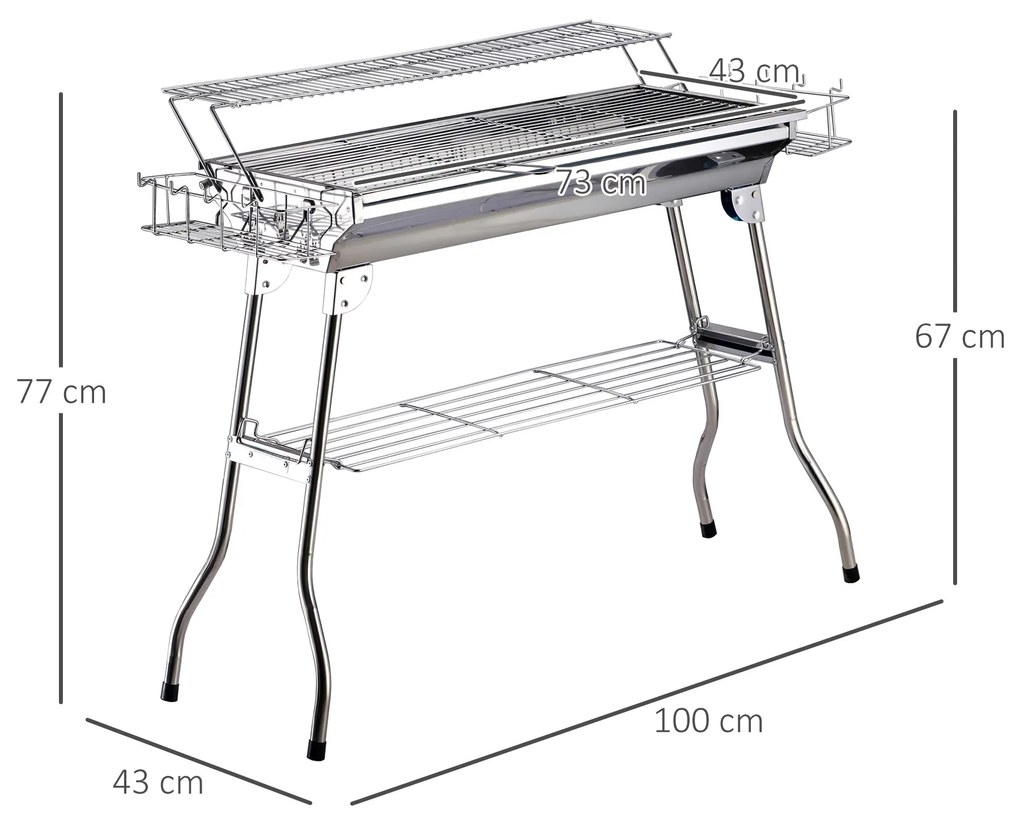 Gratar in otel inoxidabil OutSunny, Picioare Pliabile, 2 grile 100x43x68cm | Aosom RO