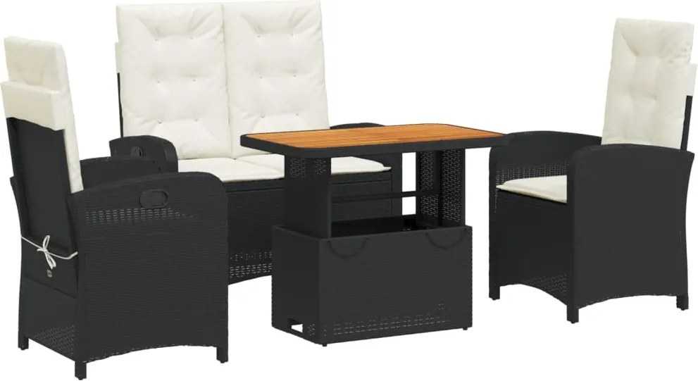 vidaXL Set mobilier de grădină cu perne, 4 piese, negru, poliratan