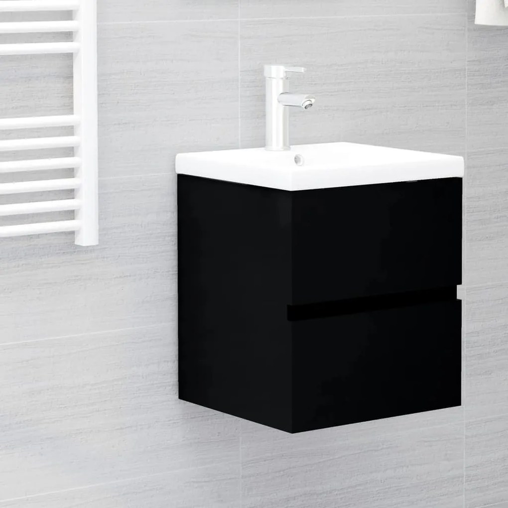 3071532 vidaXL Dulap cu chiuvetă încorporată, negru, lemn prelucrat