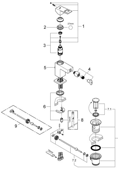 GROHE 23138000 - Baterie bideu EUROCUBE, crom lucios