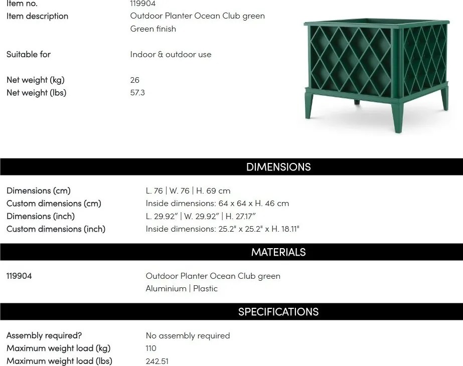 Ghiveci, Suport flori pentru exterior Ocean Club, verde, 119904 HZ