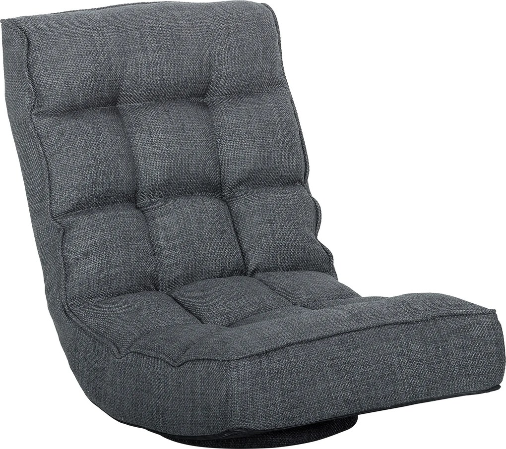 HOMCOM Scaun de Podea Pliabil Fotoliu de Lectură Rotativ 360° cu Spătar Reglabil în 5 Poziții 58x107x79 cm Gri | Aosom Romania