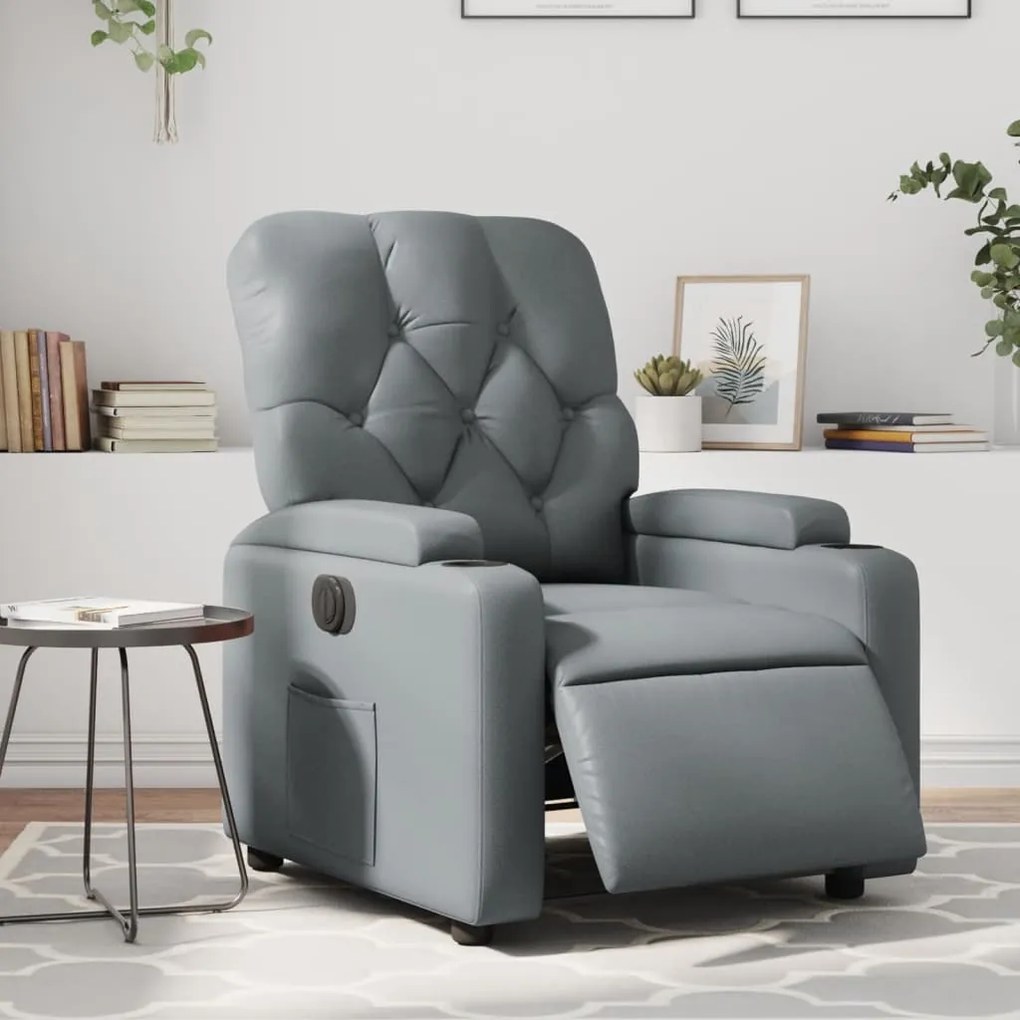 vidaXL Fotoliu rabatabil electric, gri, piele ecologică