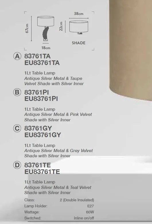 Veioza/Lampa de masa design lux elegant Belle argintiu/roz