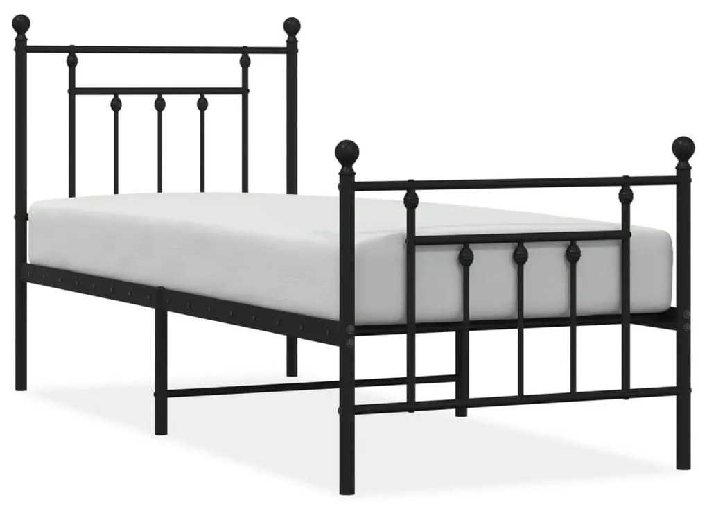 353545 vidaXL Cadru pat metalic cu tăblii de cap/picioare, negru, 75x190 cm