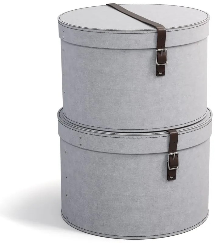 Cutii de depozitare gri-deschis 2 buc. din carton cu capac ø 37,5x25,5 cm Rut Canvas Paper Laminate – Bigso