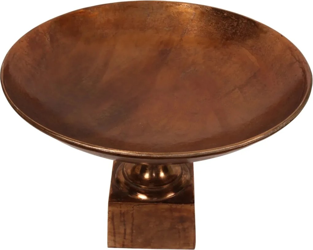 Platou rotund din aluminiu, bronz, pe bază, finisaj antichizat, 51 x 72 cm, „Festin”