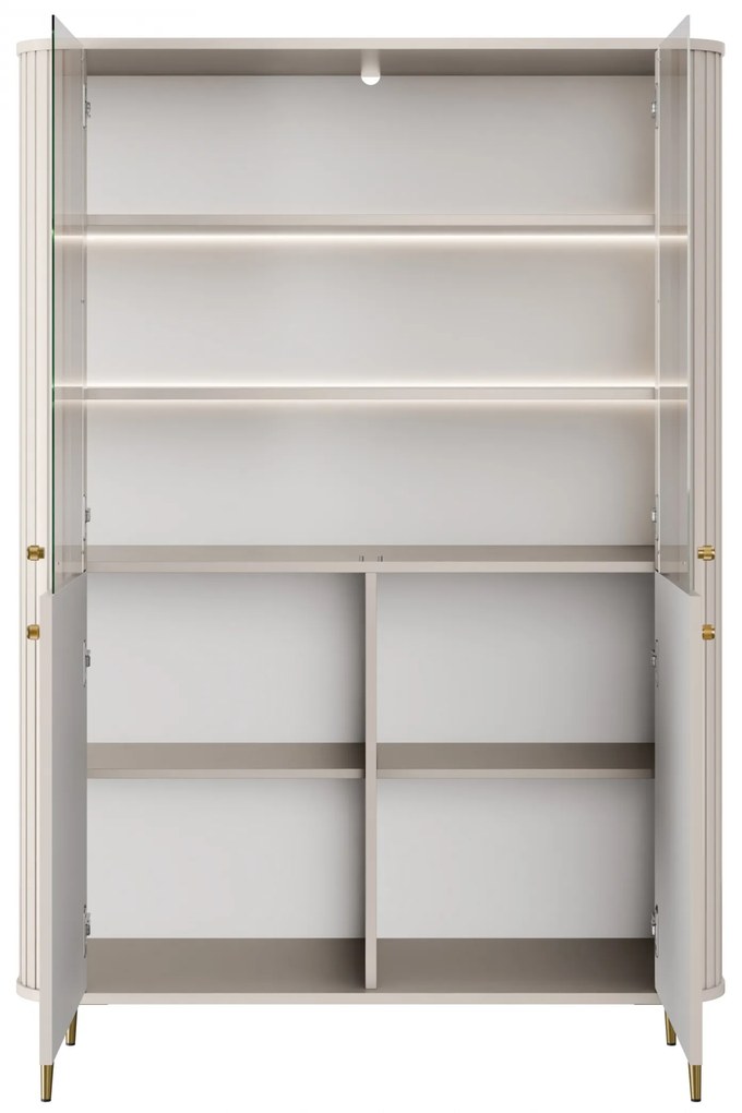 Vitrină Vesper 103 cm cu 4 uși - cașmir / picioare aurii