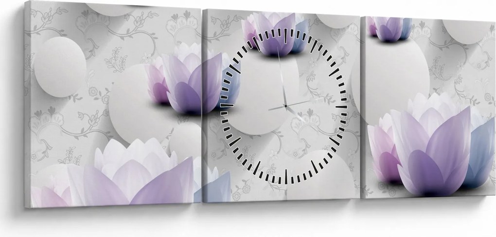 Tablou cu flori (cu ceas) (90x30 cm)