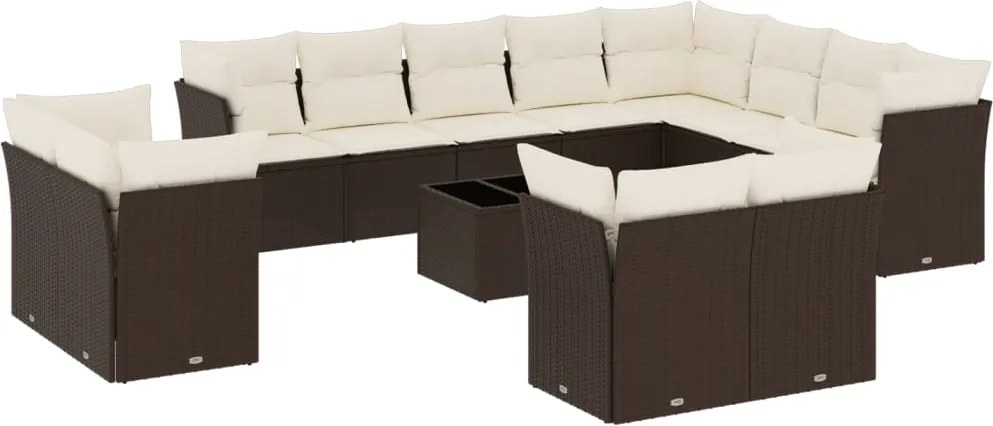 vidaXL Set canapele de grădină cu perne, 13 piese, maro, poliratan