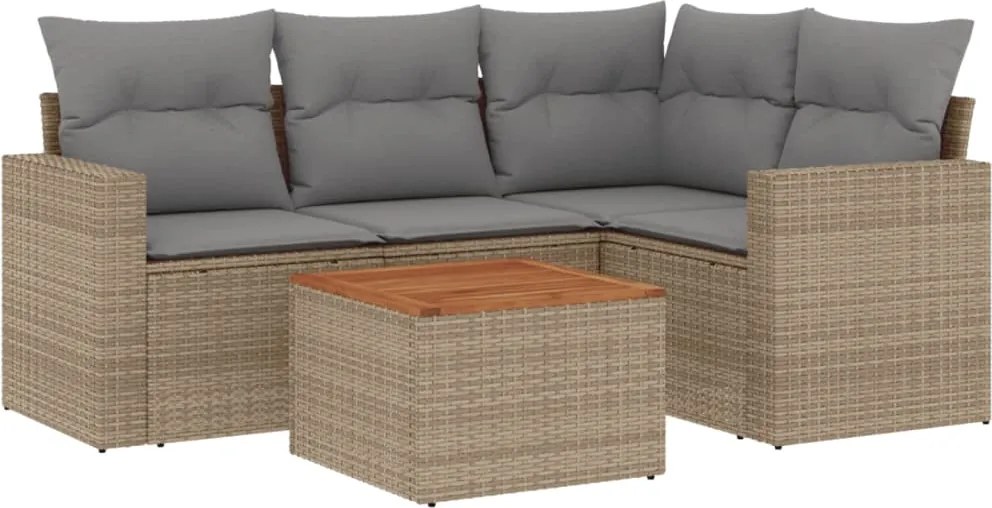 vidaXL Set canapele de grădină, 5 piese, cu perne, bej, poliratan