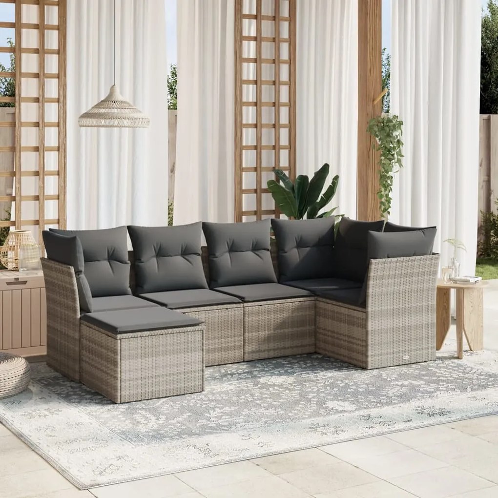 vidaXL Set canapele de grădină cu perne, 6 piese gri deschis poliratan