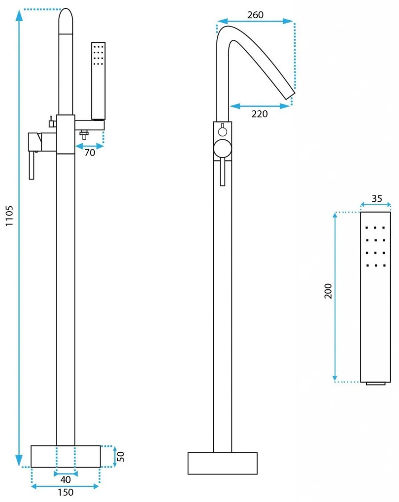 Baterie freestanding Aras auriu periat