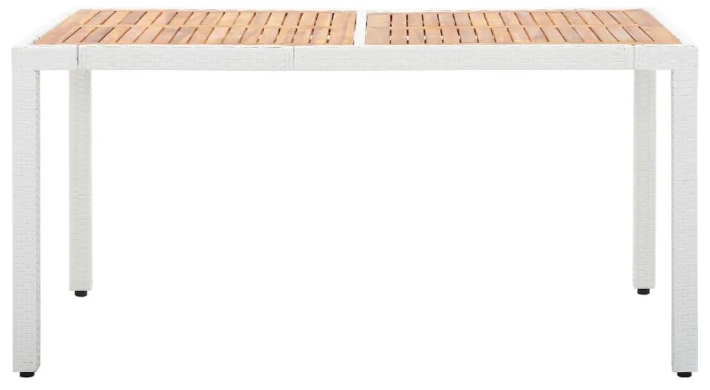 Masa gradina, alb, 150x90x75 cm, poliratan si lemn de acacia 1, maro si alb, 150 x 90 x 75 cm