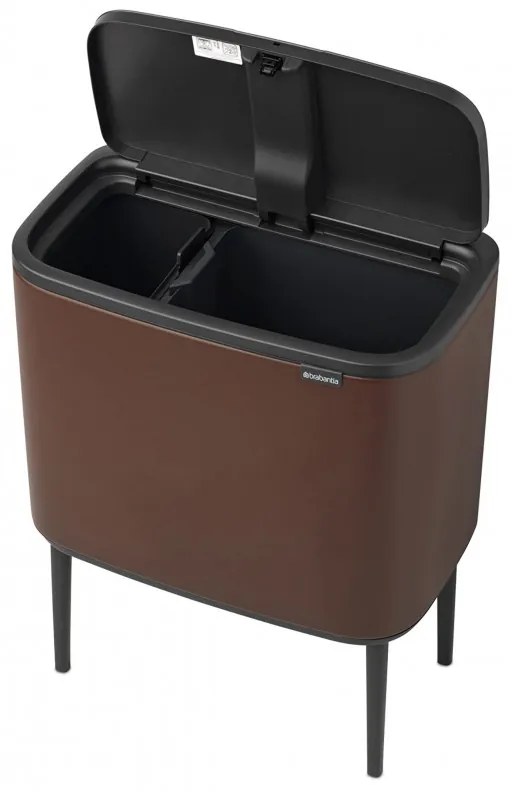 Cos pentru gunoi colectare selectiva Brabantia Bo Touch 1005548, 11+23 L, Deschidere lina si silentioasa, Deschidere mare, Maro