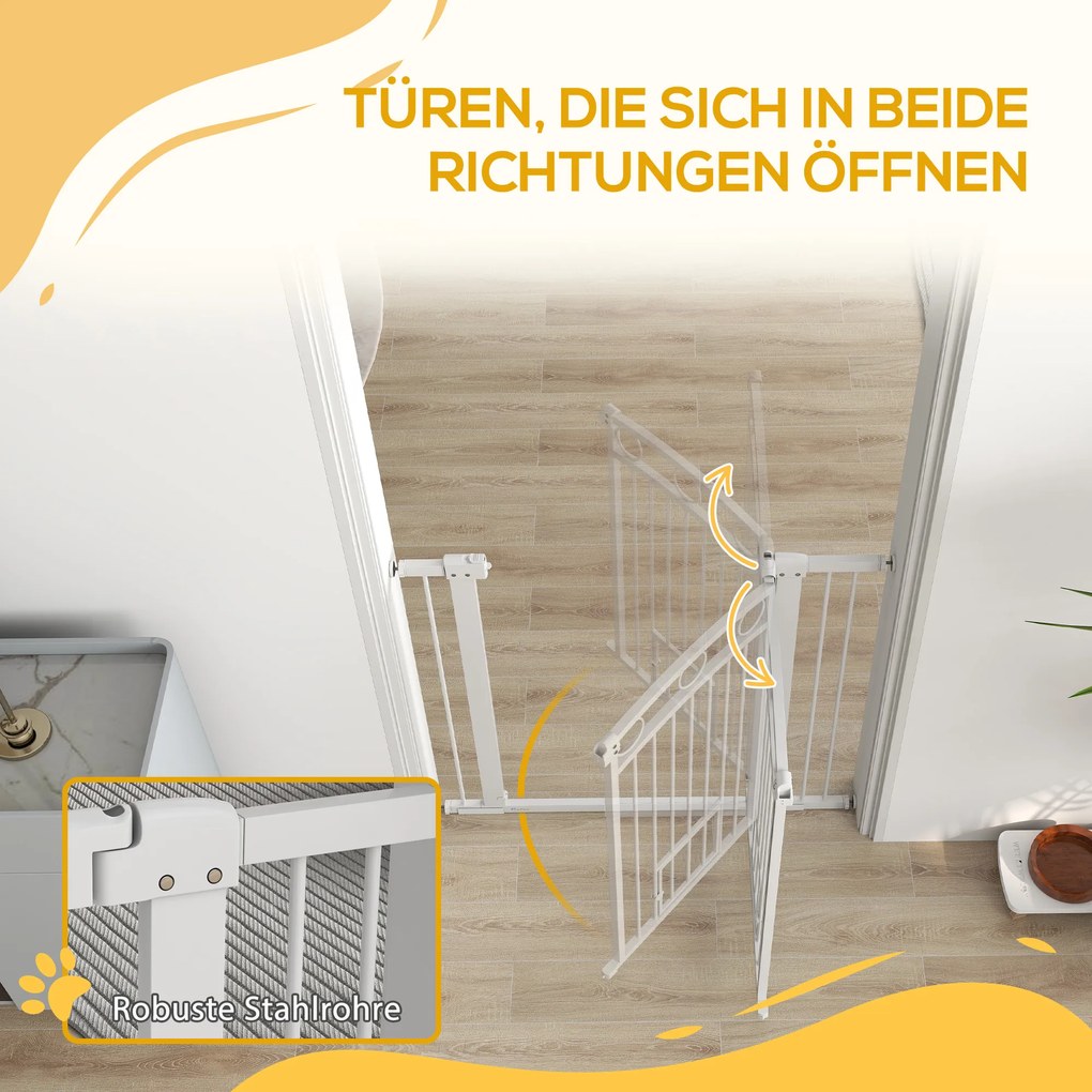 PawHut Poartă pentru animale de companie, 96 cm poartă pentru trepte, lățime reglabilă 76-104 cm, cu ușă pentru pisici, pentru scări și deschideri de uși, alb | Aosom Romania