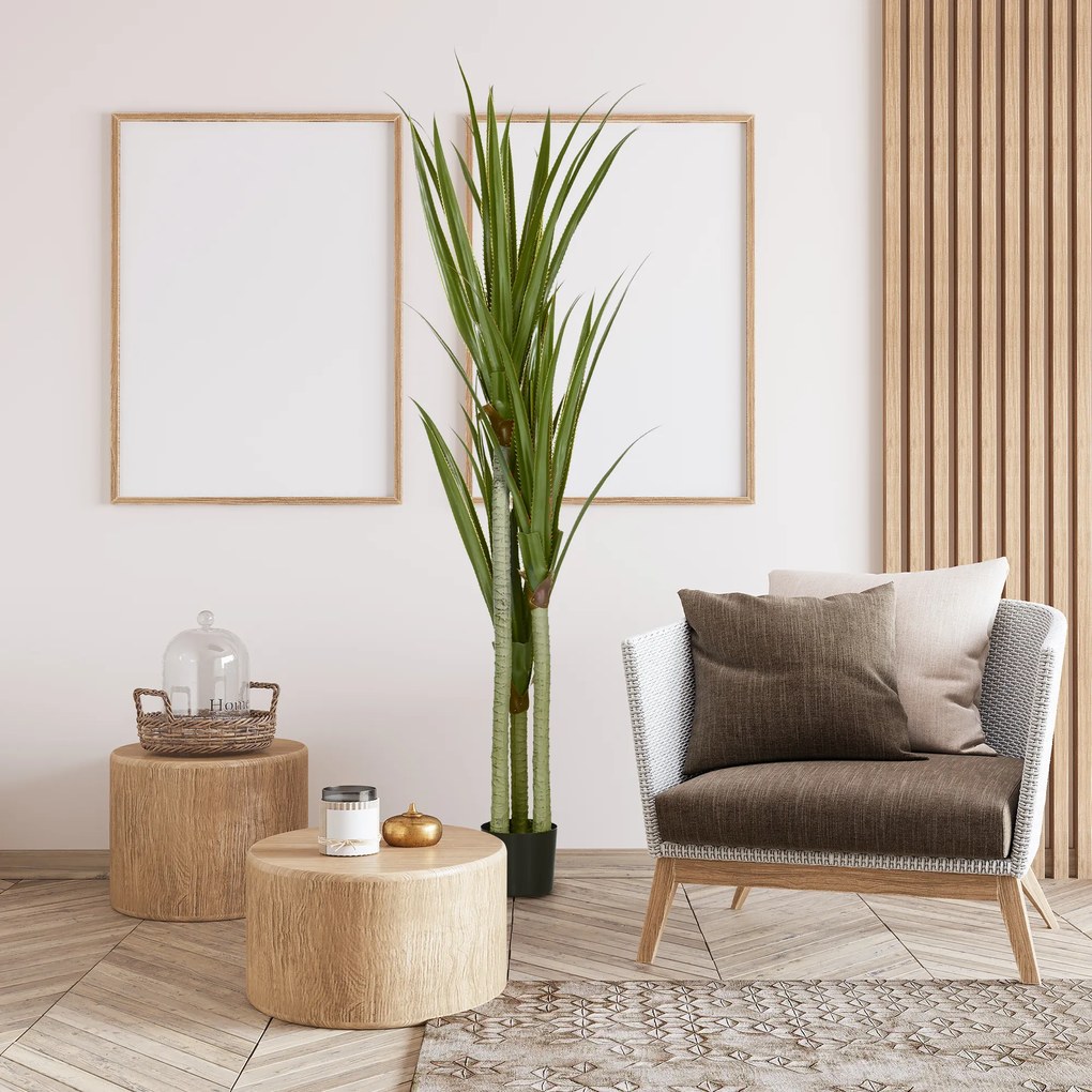 HOMCOM Yucca Artificială de 190 cm, Plantă Artificială cu 39 de Frunze pentru Decor Acasă, Birou, Grădină Ø17x190 cm Verde | Aosom Romania