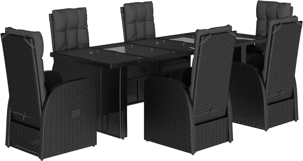 vidaXL Set mobilier de grădină cu perne, 7 piese, negru, poliratan