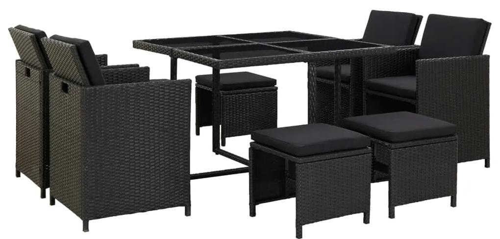 46532 vidaXL Set mobilier de exterior cu perne, 9 piese, negru, poliratan