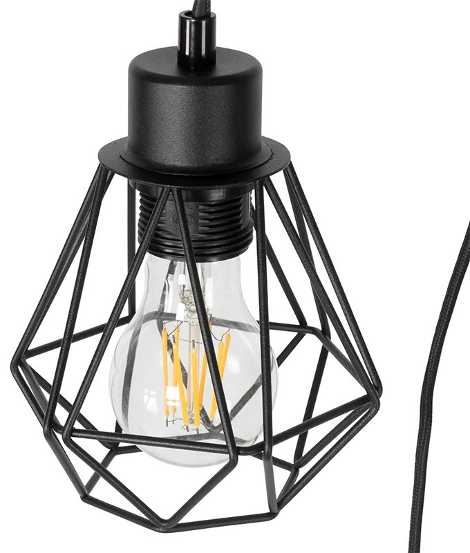 Lampă de podea rustică neagră cu lemn 2 lumini - Chon