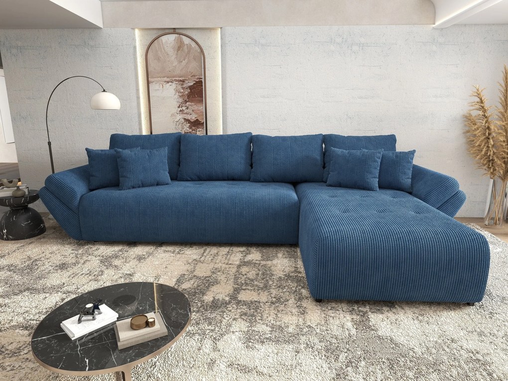 Colțar extensibil dumonde cu ladă de depozitare si sezut confortabil din spuma high-density, Berlin XL Zoom Blue 350x185 cm II