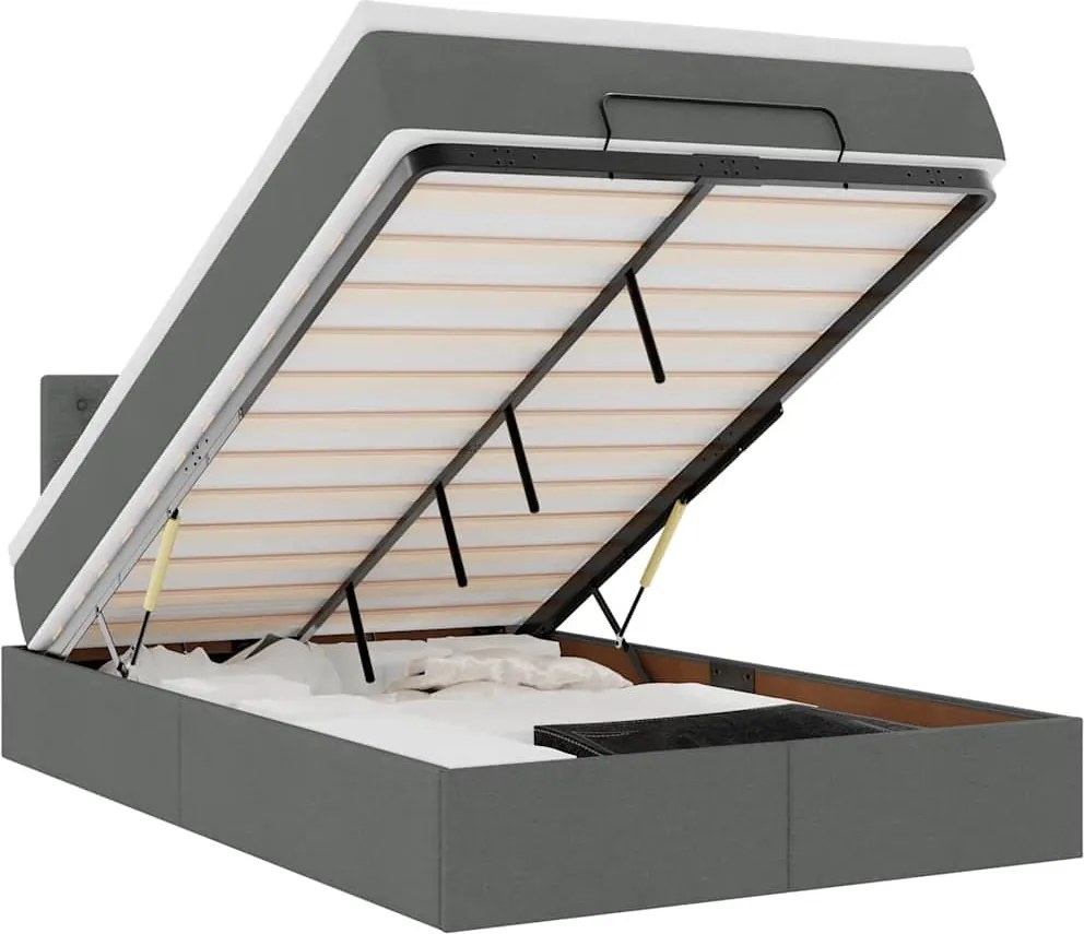 vidaXL Pat otoman cu saltea și LED-uri, gri închis, 120x190 cm, textil