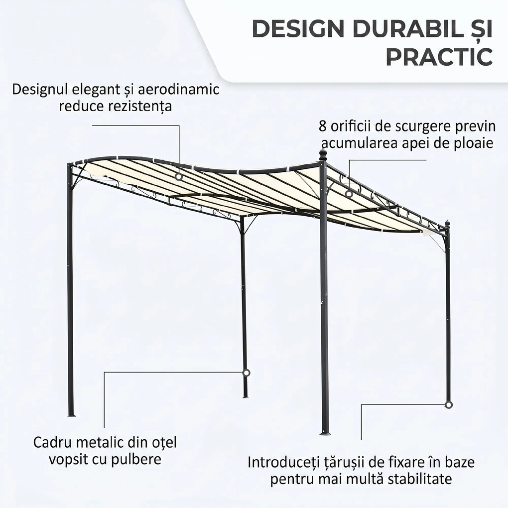 Outsunny Pavilion cu Perdea Parasolară și Prelată Impermeabilă din Poliester, Ideal pentru Grădină, Crem, 297x297cm | Aosom Romania
