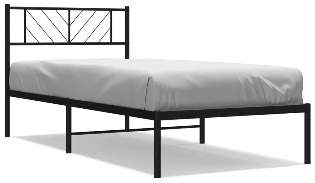 372171 vidaXL Cadru de pat metalic cu tăblie, negru, 90x190 cm