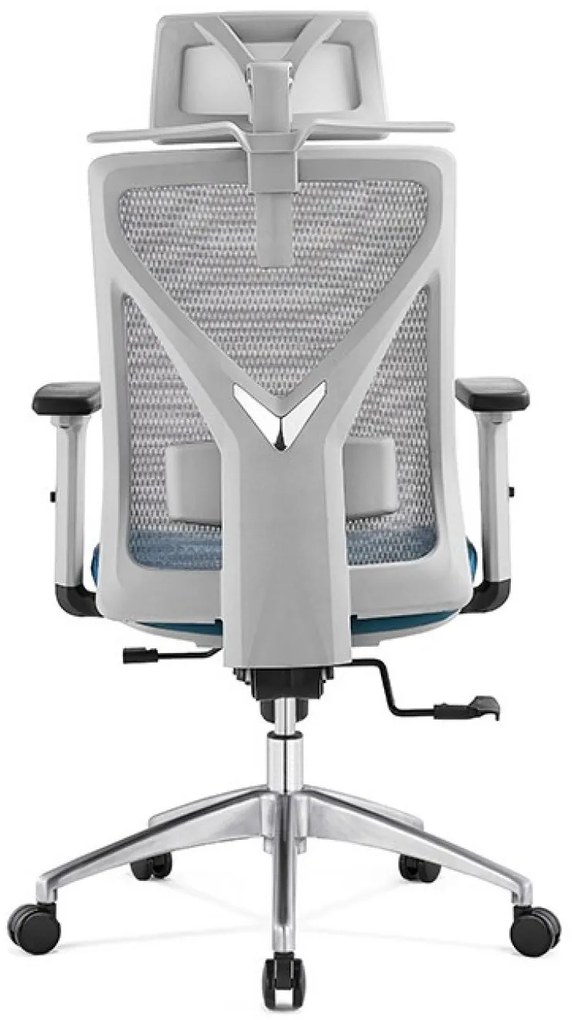 Scaun ergonomic Mike-H, sezut translatie, Mesh/Piele, Gri/Albastru