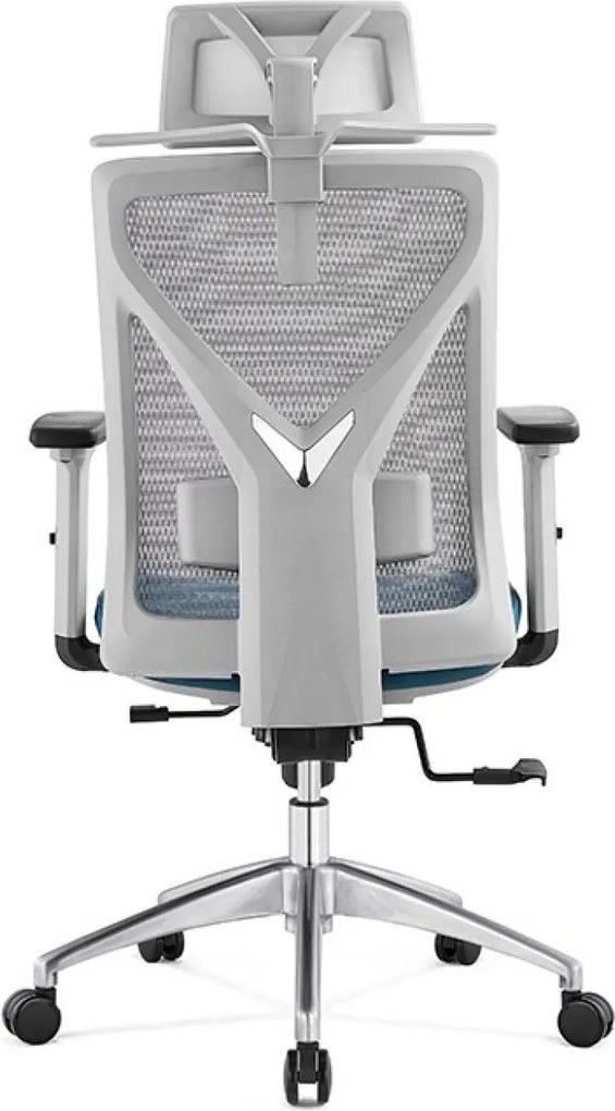 Scaun ergonomic Mike-H, sezut translatie, spatar reglabil inatime, mecanism multifunctional blocare/inclinare, balans, sezut translatie, cotiere 3D, Mesh/Piele, Gri/Albastru